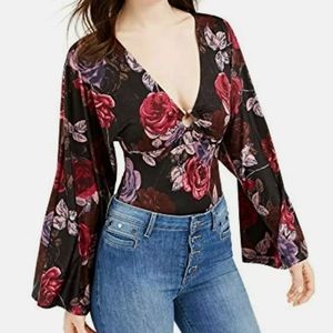 Guess Women's Bodvsuit Too Floral Kimono Sleeves